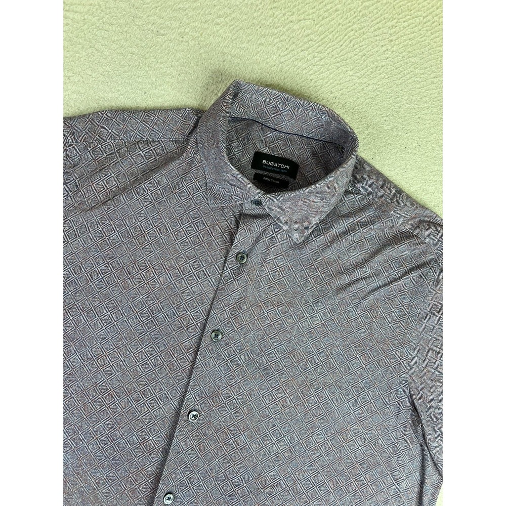 Bugatchi 8 Way Stretch Shirt Mens Large Purple Geometric SS OoohCotton Button Up - Picture 3 of 9